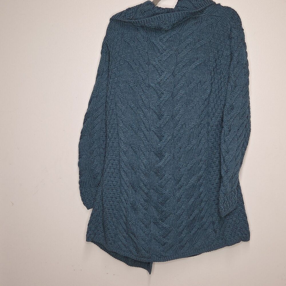 Aran Woollen Mills Cardigan Womens 2XL XXL Teal Merino Wool Cable Knit Sweater - Picture 6 of 8